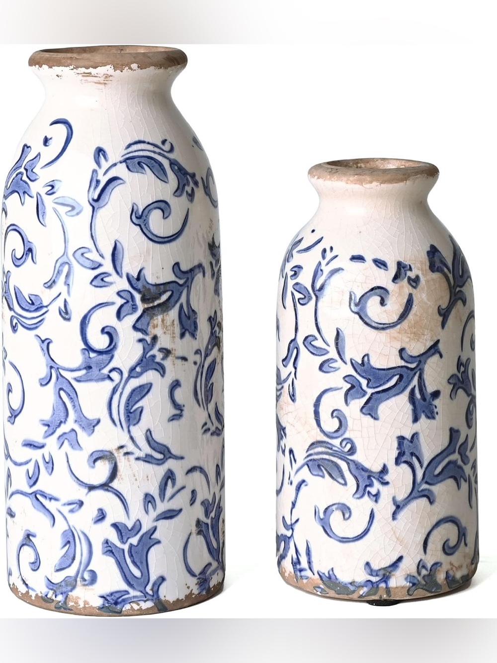 Blue & White Decorative Ceramic Vases Set of 2